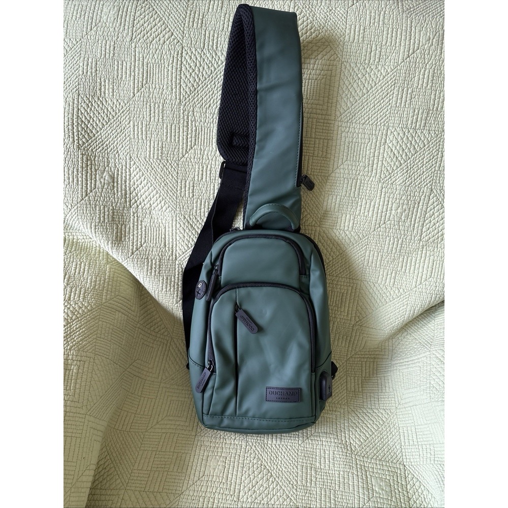 Duchamp London Green Sling Crossbody Bag USB Charging Travel Backpack 12"